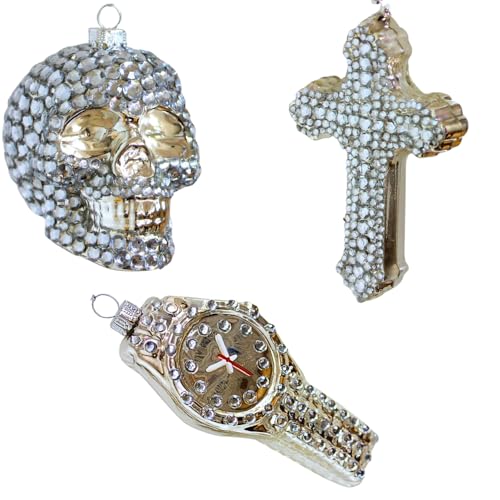 Dekohelden24 Lauschaer Christbaumschmuck - 3er Set Glas Juwelen - Kreuz,Totenkopf und Uhr, Christbaumkugeln Lauscha, Glaskugeln, Weihnachtsbaumkugeln, Glasornamente aus Lauscha, von 8 bis 13 cm. Dekohelden24 Lauschaer Christbaumschmuck - 3er Set Glas Juwelen - Kreuz,Totenkopf und Uhr, Christbaumkugeln Lauscha, Glaskugeln, Weihnachtsbaumkugeln, Glasornamente aus Lauscha, von 8 bis 13 cm. von Dekohelden24