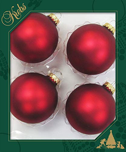 Dekohelden24 Lauschaer Christbaumschmuck - 4er Set Kugeln Uni Satin matt rot, 8 cm, mit goldenem Krönchen von Dekohelden24