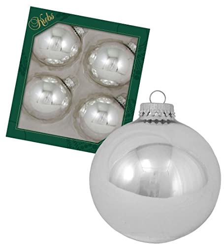 Dekohelden24 Lauschaer Christbaumschmuck - 4er Set Kugeln Uni glänzend Silber, 8 cm, mit silbernem Krönchen von Dekohelden24