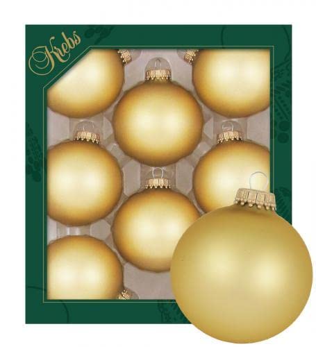 Dekohelden24 Lauschaer Christbaumschmuck - 8er Set Kugeln Uni Chiffon Gold, 6,7 cm, mit goldenem Krönchen + 50 Schnellaufhänger in Gold GRATIS zu Ihrer Bestellung dazu ! von Dekohelden24