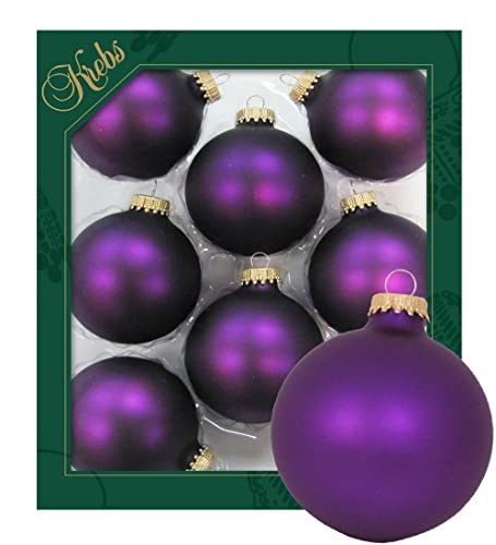 Dekohelden24 -Lauschaer Christbaumschmuck - 8er Set Kugeln Uni matt Satin aubergine, 6,7 cm, mit goldenem Krönchen + 50 Schnellaufhänger in Gold von Dekohelden24