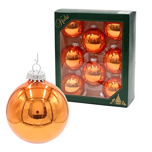 Lauschaer Christbaumschmuck - 8er Set Kugeln in Uni glänzend Opal-Orange, mit Silberkrönchen, Größe Ø ca. 7 cm von Dekohelden24