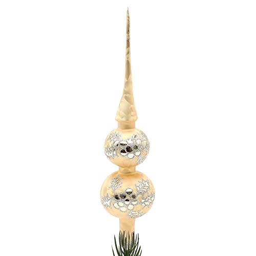 Dekohelden24 Lauschaer Christbaumschmuck-Christbaumspitze Gold Eislack mit Glitter Dekor in Silber, Länge ca. 30 cm von Dekohelden24