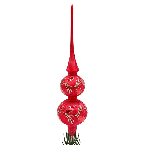 Dekohelden24 Lauschaer Christbaumschmuck-Christbaumspitze Rot Eislack mit Glitter Dekor in Silber-Gold, Ranke, Länge ca. 30 cm von Dekohelden24