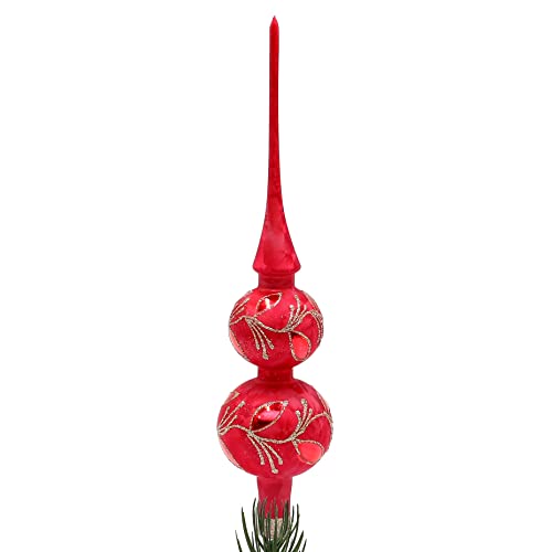 Lauschaer Christbaumschmuck - Christbaumspitze Rot Eislack mit Glitter Dekor in Silber-Gold, Ranke, Länge ca. 30 cm von Dekohelden24