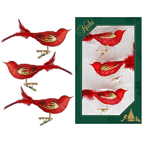 Dekohelden24 Lauschaer Weihnachtsbaumschmuck Vogel auf Clip rot ca. 11 cm 3er Set von Dekohelden24