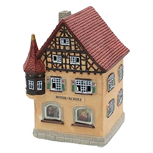 Dekohelden24 Lichthaus Musikschule in Bergisch Gladbach, Windlicht aus Porzellan, L/B/H ca. 13 x 12 x 17 cm von Dekohelden24