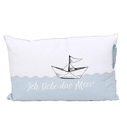 Dekohelden24 Meer Kissen mit Bezug aus 100% Baumwolle, L/B/H: 40 x 13 x 23 cm. Motiv: Ich Liebe das Meer. von Dekohelden24