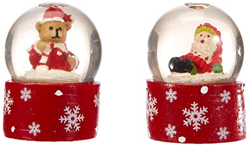 Dekohelden24 Mini-Schneekugel Weihnachtsmann/Teddybär im 2er Set, Maße H/B/Ø Kugel: ca. 5 x 3,5 cm/Ø 3,5 cm. von Dekohelden24