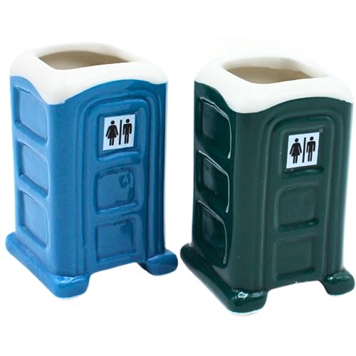 Dekohelden24 Mobile Toilette Schnapsbecher-Shot Likör-Trinkbecher als 2er Set, in blau und grün, Maße je Becher L/B/H 4,4 x 4,8 x 7,2 cm, Fassungsvermögen 60 ml, Shotbecher, 7 cm, 2 von Dekohelden24
