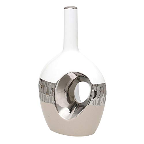 Dekohelden24 Moderne Deko Designer Keramik Vase oval mit Loch in Cappuccino/Silber/weiß. Maße L/B/H: 18 x 11,5 x 29 cm., 213102, Vase 29 cm von Dekohelden24