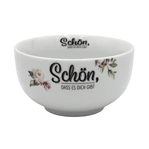 Dekohelden24 Müslischale, Frühstücksschale, Schüssel aus Porzellan, Motiv: Schön, DASS es Dich gibt-H/Ø 7 x 13 cm, Fassungsvermögen ca. 450 ml, Blumen, 13 cm von Dekohelden24