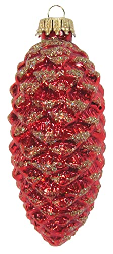 Dekohelden24 Lauschaer Christbaumschmuck - Tannenzapfen groß, aufwendig handdekoriert, rot, ca. 10 cm von Dekohelden24