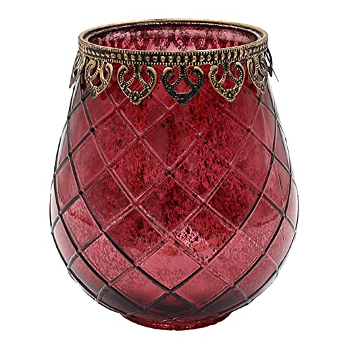 Dekohelden24 Orientalisches Windlicht - Teelichthalter - Kerzenhalter aus Glas in pink, mit Metallrand, L/B/H 15 x 15 x 18 cm von Dekohelden24