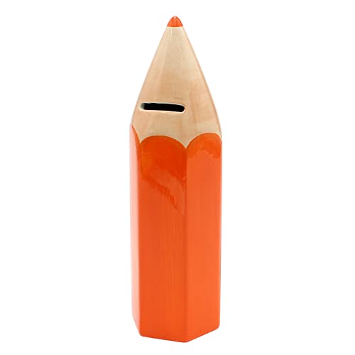 Dekohelden24 Originale Spardose Buntstift in Orange, mit Gummiverschluss, Größe ca. 6 x 6 x 25 cm. von Dekohelden24