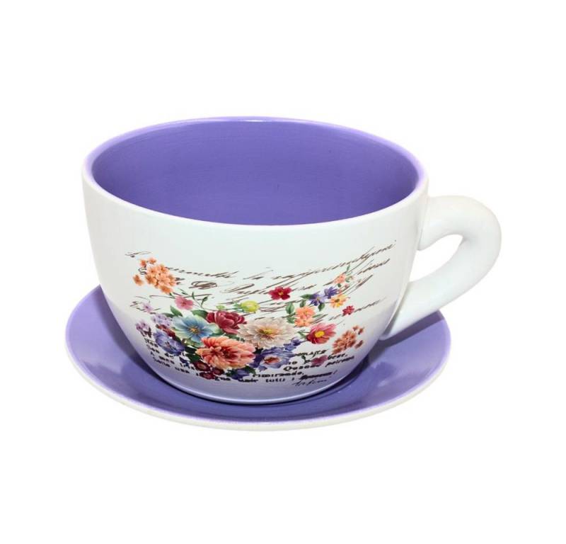 Dekohelden24 Pflanzkübel Pflanztassen in verschiedenen Varianten (1 St), Keramikübertopf in Form einer Tasse mit einzigartigem Lilienmuster von Dekohelden24