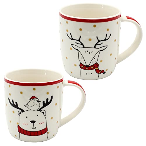 Dekohelden24 Porzellan Weihnachts-Tassen - Elch - als 2er Set, Höhe: 9 cm - Ø 8 cm, Fassungsvermögen 350 ml. von Dekohelden24