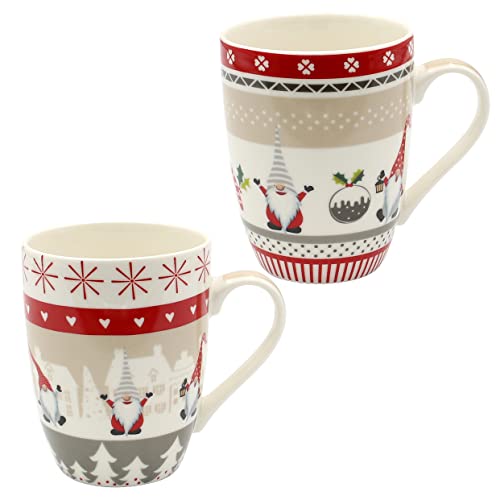 Dekohelden24 Porzellan Weihnachts-Tassen -Wichtel - als 2er Set, L/B/H 8 x 12 x 10 cm, Fassungsvermögen 340 ml. von Dekohelden24