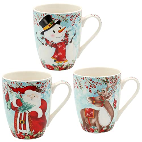 Dekohelden24 Porzellan Weihnachts-Tassen als 3er Set, Höhe: 10 cm - 8 cm, Fassungsvermögen 350 ml. W-10029897-3erSet Bunt von Dekohelden24