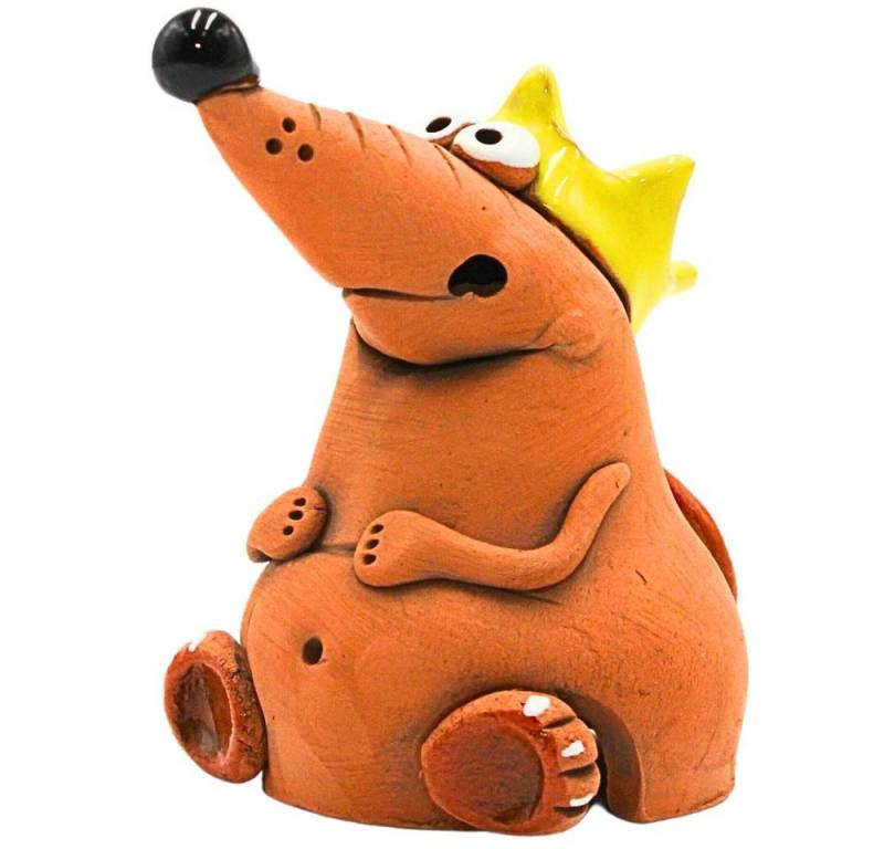 Dekohelden24 Räuchermännchen Handgemachte Keramik, Keramikmaus mit gelber Krone als Räucherfigur, 10cm. von Dekohelden24