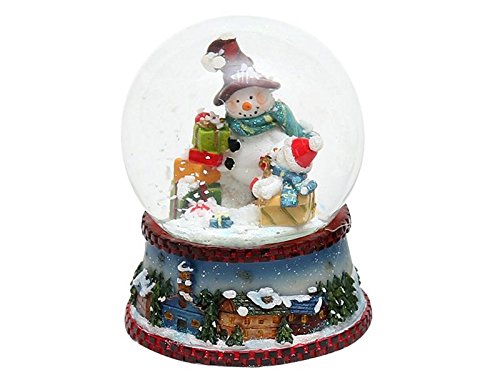 Schneekugel, Schneemann mit blauem Schal, Maße H/B/Ø Kugel: ca. 8,5 x 6,5 cm/Ø 6,5 cm. von Dekohelden24