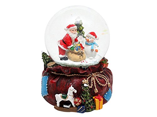 Dekohelden24 Schneekugel mit stehenden, Schneewirbel, Sound und Licht, Maße H/B/Ø Kugel: ca. 13 x 11,5 cm/Ø 10 cm, Weihnachtsmann mit Schneemann von Dekohelden24