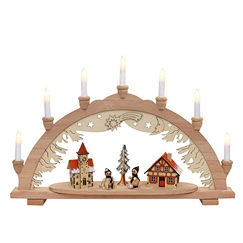 Dekohelden24 Schwibbogen, 7 flammig, Motiv: Schneemannstadt, 57 x 9 x 38 cm von Dekohelden24