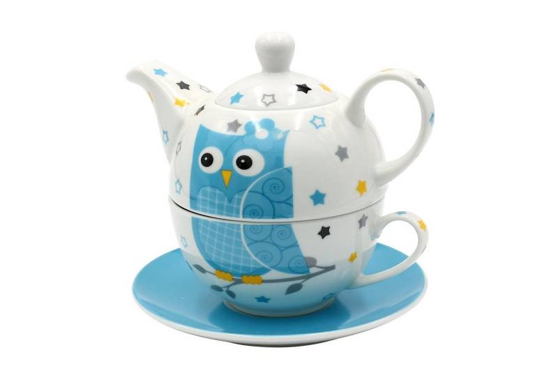 Dekohelden24 Teekanne Porzellan Teekannen-Set / Tea for one mit Eule, 3-teilig, L/B/H 16 x, (Set, 1-St) von Dekohelden24