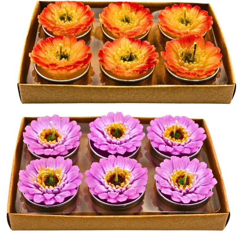 Dekohelden24 Teelicht 12er Set Teelicht in Form einer Gerbera,Tischkerze, Gerberakerze von Dekohelden24