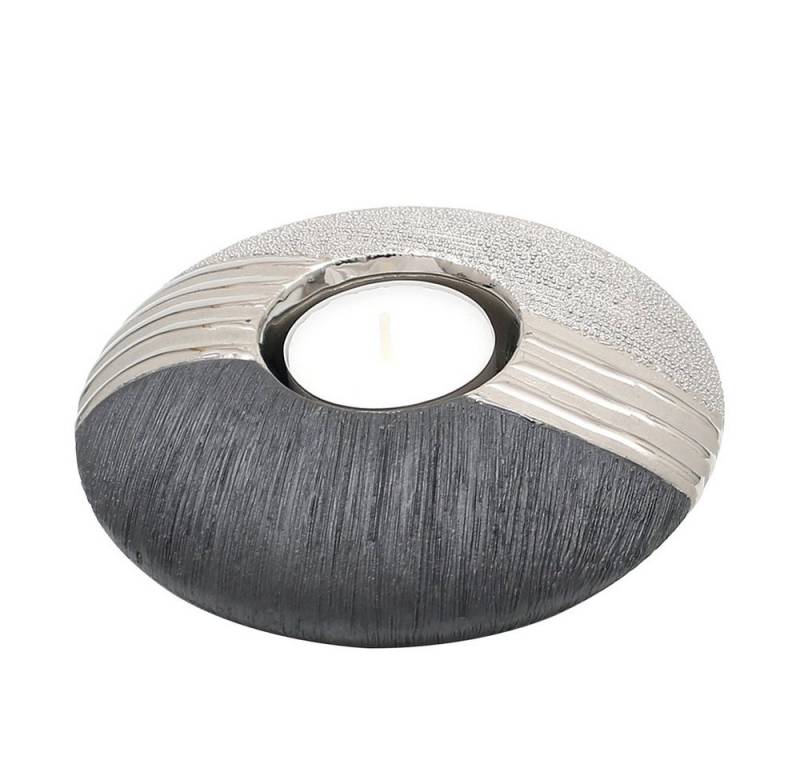 Dekohelden24 Teelichthalter Edler Designer Keramik Teelichthalter in Diskusfom, silber-grau, ca. 13 x 13 x 4 cm. von Dekohelden24