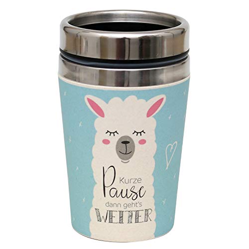 Dekohelden24 Thermobecher/Becher to go, Motiv: Kurze Pause dann geht's weiter, Maße H/Ø: 13,5 x 8,4 cm, Fassungsvermögen: 240 ml. von Dekohelden24