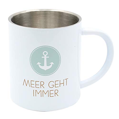 Dekohelden24 Thermobecher aus doppelwandigem Edelstahl, Motiv: Meer geht Immer, Maße L/B/H: 10,7 x 7,5 x 9 cm, Fassungsvermögen: 250 ml, 9 cm 538814 Thermotasse von Dekohelden24