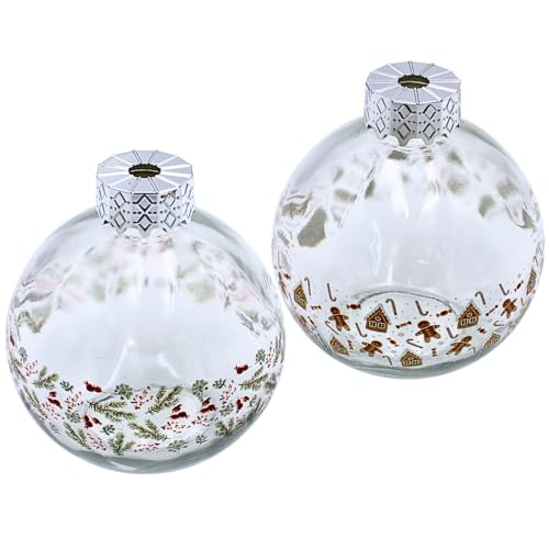 Trinkglas Weihnachtskugel aus Glas mit Strohhalm als 2er Set, transparent mit weihnachtlichem Dekor, L/B/H 10 x 10 x 20 cm, Fassungsvermögen 220 ml von Dekohelden24