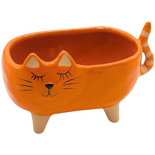 Dekohelden24 Übertopf - Pflanztopf - Pflanzgefäß aus Keramik, Motiv: Katze in rosa, Maße L/B/H: ca. 16 x 8,5 x 10 cm von Dekohelden24