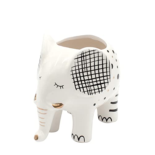 Dekohelden24 Übertopf Pflanztopf aus Keramik Motiv: Elefant - Maße L/B/H: ca. 11 x 7 x 10 cm von Dekohelden24