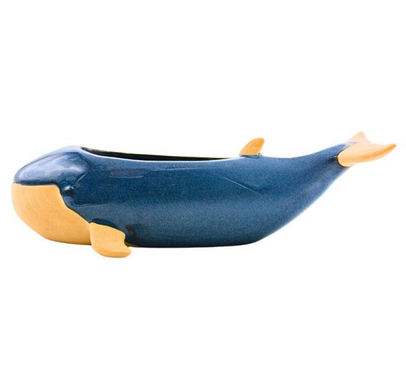 Dekohelden24 Übertopf Übertopf - Pflanztopf - Pflanzgefäß - Dekoschale aus Keramik als Wal (1 Stück, 1 St), Maße L/B/H: ca. 30 x 13 x 9 cm von Dekohelden24