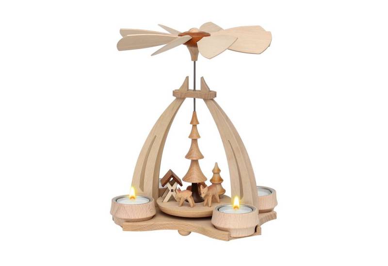 Dekohelden24 Weihnachtspyramide Pyramide aus Buchenholz, Rehe mit Futterkrippe, ca. 24 cm von Dekohelden24