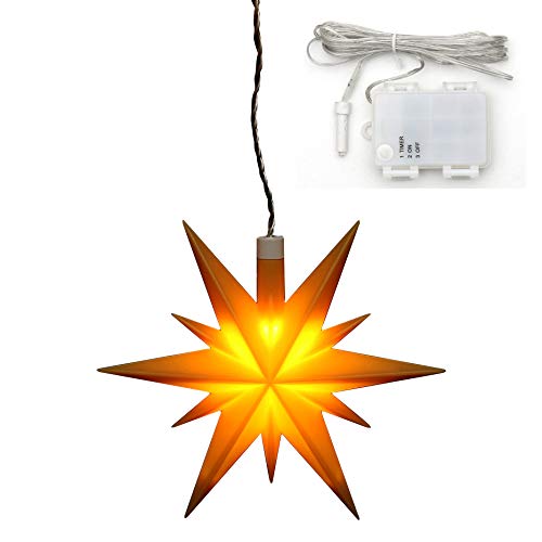 Dekohelden24 Weihnachtsstern aus Kunststoff in gelb, für Innen und Außen geeignet, inkl. LED Beleuchtung und 6h Timer, für Batteriebetrieb. Maße L/B/H: 13,5 x 5,5 x 12 cm. von Dekohelden24