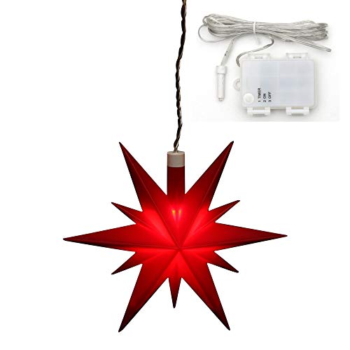 Dekohelden24 Weihnachtsstern aus Kunststoff in rot, für Innen und Außen geeignet, inkl. LED Beleuchtung und 6h Timer, für Batteriebetrieb. Maße L/B/H: 13,5 x 5,5 x 12 cm., 833401-A von Dekohelden24