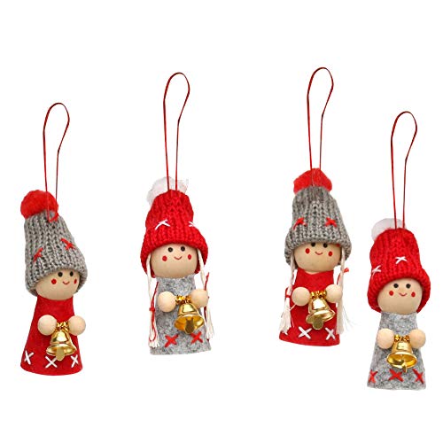 Dekohelden24 Weihnachtswichtel als Baumbehang im 4er Set in grau/rot mit Glöckchen von Dekohelden24