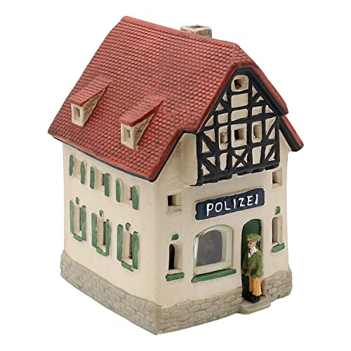 Dekohelden24 Windlicht-Haus aus Porzellan-Polizei-Porzellanhaus Polizeistation mit Gefängnis, L/B/H ca. 14 x 11 x 16 cm, 16 cm von Dekohelden24