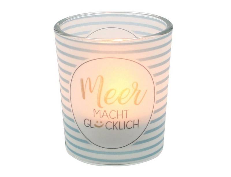 Dekohelden24 Windlicht Windlichtglas inkl.1 Teelicht, Meer macht Glücklich. (1 St) von Dekohelden24