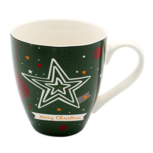 Dekohelden24 XXL Weihnachts-Tasse/Jumbo - Becher aus Keramik, Grün mit Stern und Aufschrift Merry Christmas - Größe H/Ø ca. 11 x 10 cm, Fassungsvermögen ca. 520 ml, spülmaschinenfest von Dekohelden24