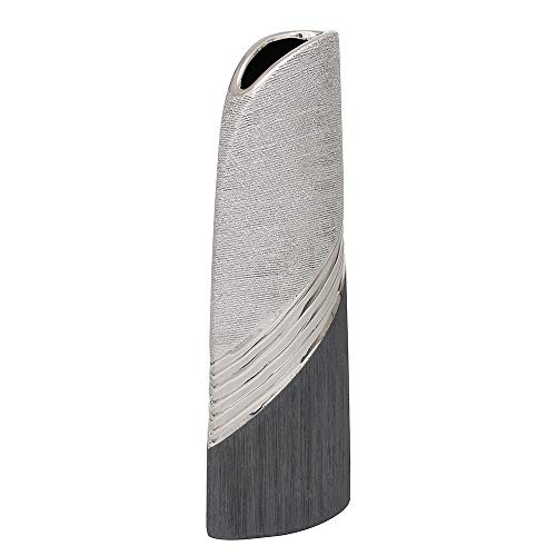 Dekohelden24 Edle Moderne Deko Designer Keramik Vase in Silber-grau hoch, Silbergrau, 34 cm von Dekohelden24