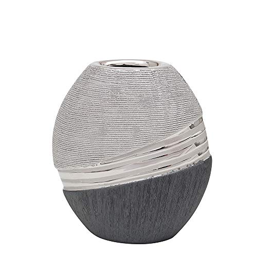 Edle Moderne Deko Designer Keramik Vase in Silber-grau oval. Maße L/B/H: 14 x 7 x 16cm. von Dekohelden24