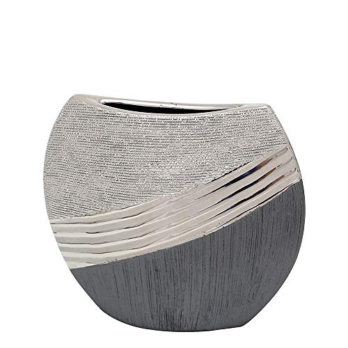 Dekohelden24 Edle Moderne Deko Designer Keramik Vase in Silber-grau, 19 cm von Dekohelden24