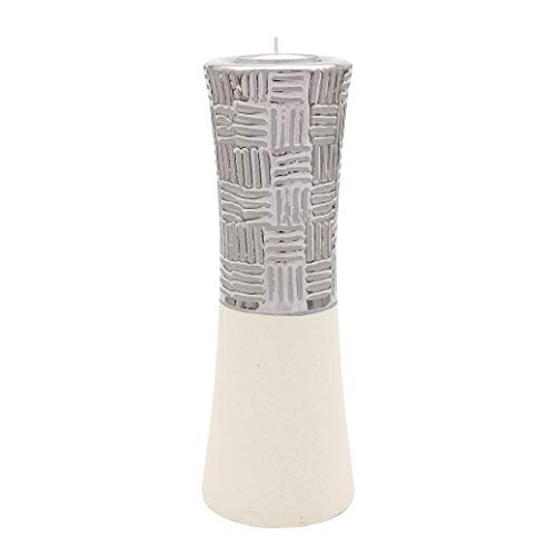 Dekohelden24 Edler moderner Deko Designer Keramik Teelichthalter/Leuchter in Silber-rau weiß, ca. 8 x 8 x 23 cm 23 cm von Dekohelden24