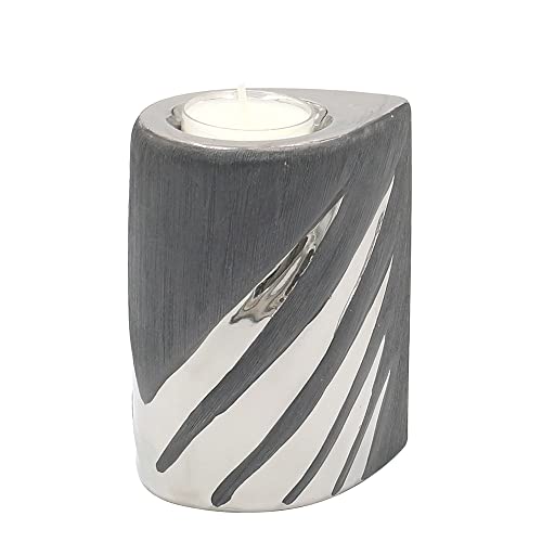 Dekohelden24 moderner Deko Designer Keramik Teelichthalter in Silber-grau, Maße L/B/H ca. 7 x 9 x 11 cm., 213311, Teelichthalter 11 cm von Dekohelden24