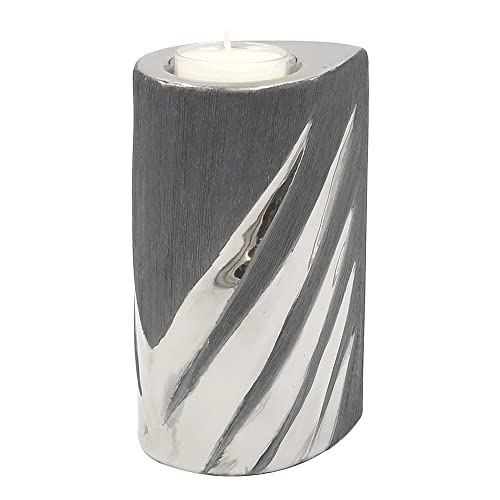 Edler moderner Deko Designer Keramik Teelichthalter in Silber-grau, Maße L/B/H ca. 7 x 9 x 14 cm. Edler moderner Deko Designer Keramik Teelichthalter in Silber-grau, Maße L/B/H ca. 7 x 9 x 14 cm. von Dekohelden24