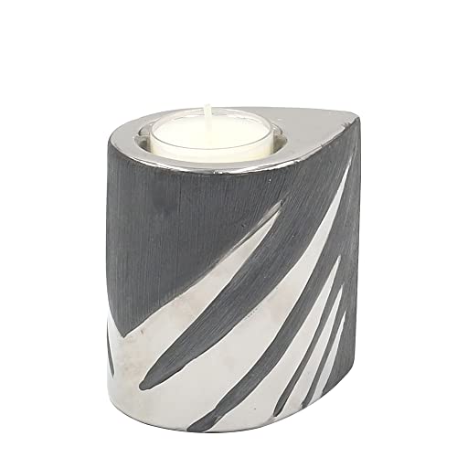 Dekohelden24 moderner Deko Designer Keramik Teelichthalter in Silber-grau, Maße L/B/H ca. 7 x 9 x 9 cm., 213312, Teelichthalter 9 cm von Dekohelden24
